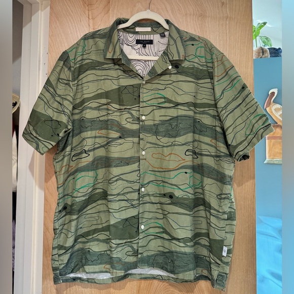 NEW Ted Baker Mens Briary Shirt Linen Camo Wave Abstract Green Size 6 Large NWOT - Picture 3 of 7